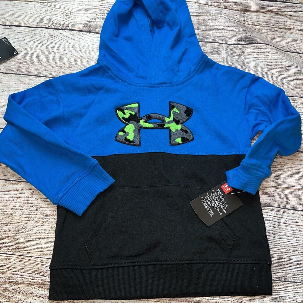 Under Armour Size 4 Blue Camo Logo Hoodie Hooded Sweatshirt NEW